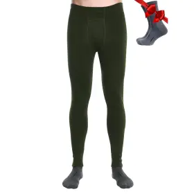 Merino.tech 062281025907 Mens Wool Thermal Base Layer Pants Socks - 100 Heavyweight Large