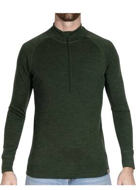 Meriwool 191314032457 Men S Base Layer 100% Merino Wool Midweight Half Zip 250g Army Green