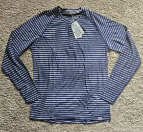 Meriwool 191314034918 190 Lightweight Base Layer Henley Shirt Mens L Color Sea Stripe