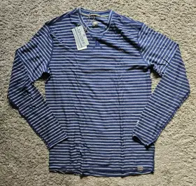 Meriwool 191314035434 190 Lightweight Base Layer Long Sleeve Crew Shirt Mens Large Sea Stripe