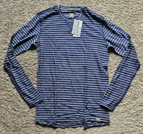 Meriwool 191314035571 190 Lightweight Base Layer Long Sleeve Crew Shirt Mens Small Sea Stripe