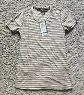 Meriwool 191314036950 190 Lightweight Tee Shirt Womens Size Xs Color Camel Stripe