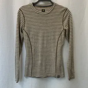 813023921 Meriwool Womens 250g Striped Merino Wool Long Sleeve Base Layer Top Size S