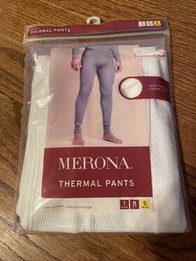 Merona 490400406135 Thermal Pants Classic Ivory Men S Size Small 28-30 Cotton Poly New Nos