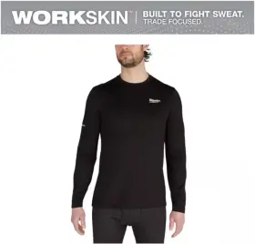 403b-l Milwaukee Mens Large Black Workskin Thermal Underwear Crew Neck Base Layer