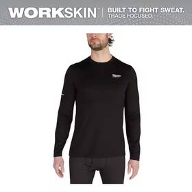 Milwaukee 744110590272 Mens Large Black Workskin Thermal Underwear Crew Neck Base Layer
