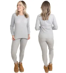 Ny185 Miss Popular Womens 2-piece Waffle Thermals Set Long Sleeve Shirt Pants Johns Wa