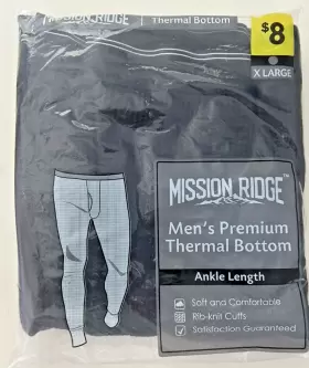 Mission 430001489489 Nwt Ridge Mens X-large Premium Thermal Bottom Ankle Length Black