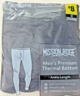 Mission 430001489496 Nwt Ridge Mens 2x-large Premium Thermal Bottom Ankle Length Black Xxl