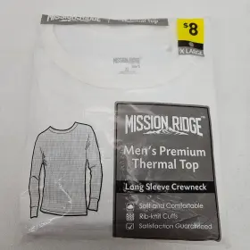 Mission Ridge 430001489199 Mens Thermal Set White Long Sleeve Crewneck Shirt With Ankle Length Bottom Xl Top