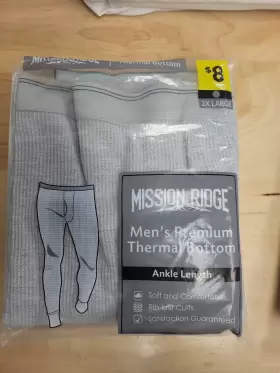 Mission Ridge 430001489472 Mens Premium Thermal Pants Ankle Length Grey 2xlarge Long Johns