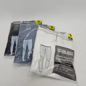 Mission Ridge 430001489588 Mens Thermal Ankle Length Bottoms 2xl 2 Black Pair And 1 White