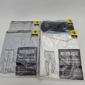 Mission Ridge 430001489687 Mens Thermal Ankle Length Bottoms Xl 4 Pairs-2gray 1white 1black