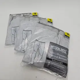 Mission Ridge 430001489694 Mens Thermal Gray Ankle Length Bottoms 2xl 3 Pair