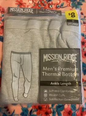 Mission Ridge 430001966928 New Mens 2x-large Premium Thermal Bottom Ankle Length Gray Xxl