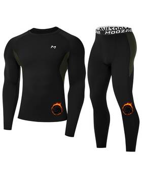 Moozava Hir-fzms0209363-16-black Mens Thermal Underwear Fleece Lined Base Layer Top Bottoms Long Johns Set Co