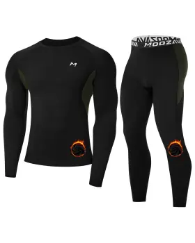 Hir-fzms0209363-16-black Moozava Mens Thermal Underwear Fleece Lined Base Layer Top Bottoms Long Johns Set Co