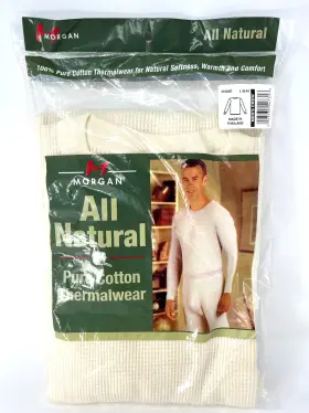 Morgan 043935547318 Vtg Long Johns Thermal Mens Sleeve Cotton Crew Shirt L 42-44 Nos