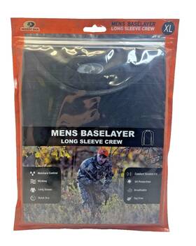 Mossy Oak 810006290790 New Mens Xl 40/42 Black Base Layer Long Sleeve Crew 100% Polyester