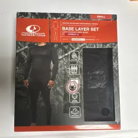 Momf25bl301-mx Mossy Oak Base Layer Set Small Black Long Sleeve Moisture Wicking