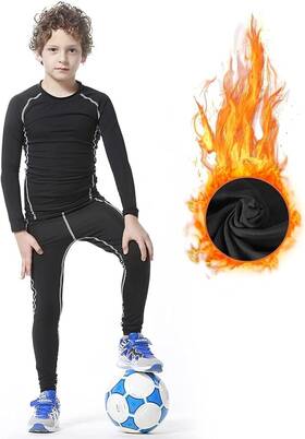 Muzikin 717019294664 Kids Thermal Underwear Set Fleece-lined Compression Shirt And Leggings S