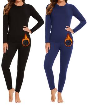 Nebukinex 204003 2 Sets Women S Thermal Underwear Long Johns Fleece Base Layer Pajama Top Bottom