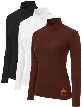 Nk-204104-3a Nebukinex 3 Pack Womens Turtleneck Long Sleeve Shirts Thermal Underwear Tops Fall Fash