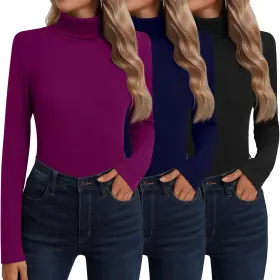 Dg-neer-2911 Neer 3 Pack Cotton Womens Turtleneck Long Sleeve Tops Thermal Underwear Base Laye