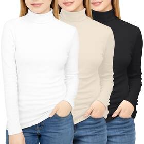 Ny Threads Ny01459us 3 Pack Womens Turtleneck Long Sleeve Tops Slim Fit Thermal Underwear Shirts T