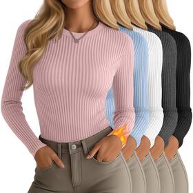Oakgarden Oakgarden-jcnsll216958749 5 Pack Womens 90% Cotton Thermal Shirts Long Sleeve Ribbed Fleece Lined Unde