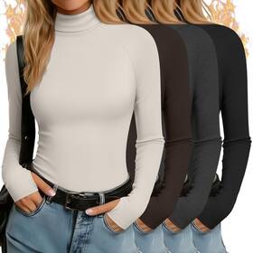 Oakgarden Oakgarden-ycmaov289885 4 Pack Womens Turtleneck Shirts With Thumb Holes Long Sleeve Thermal Tops El