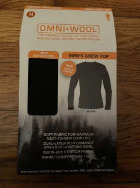 Omni 720074034519 New Omni-wool Mens Thermal Base Layer Crew Top Sz M Merino Wool Blend Soft