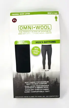 Omni 720074044761 Nwt Wool Men Pant Bottom Xl Black Base Layer Thermal Merino Quick Dry