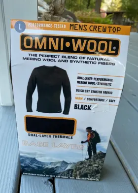 Omni 720074067821 Wool Base Layer Mens Crew Top - Size L New In Box