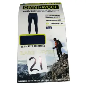 Omni-wool 720074068873 Mens Xl 40-42 Inch Bottoms Dual Layer Thermal Navy
