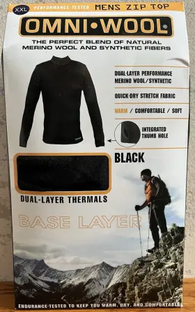 Omni Wool 720074069122 Dual-layer Thermal Base Layer Mens 1/4 Zip Top Xxl Blk New Open Box