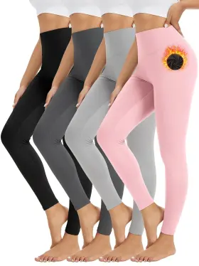 Eer5012 Orrfreer 4 Pack Fleece Lined Leggings Women Thermal Warm Winter Tights High Waisted Yo