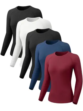 Eer502 Orrfreer 5 Pack Womens Compression Shirts Long Sleeve Workout Tops Athletic Dry Fit B