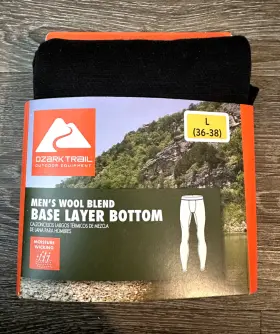 Ozark 058185885035 Base Layer Thermal Pants Wool Blend Moisture Wicking Black Men Large 36-38