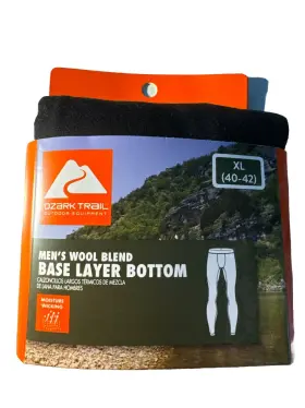 Ozark 058185885127 Nwt Trail Mens Black Soot Wool Blend Base Layer Bottom Size Xl 40-42