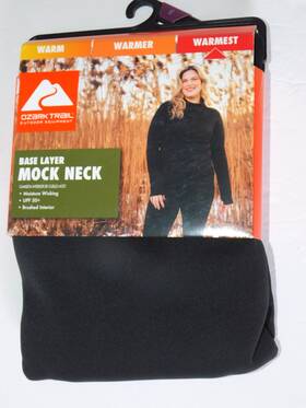 Ozark Trail 629075154670 Xxl Womens Black Base Layer Top Long Sleeve Mock Neck Warmest