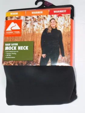Ozark Trail 629075154670 Xxl Womens Black Base Layer Top Long Sleeve Mock Neck Warmest