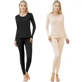 Mem1745 Panitay 2 Sets Womens Silk Thermal Underwear Set Mulberry Long Base Layer Pajam