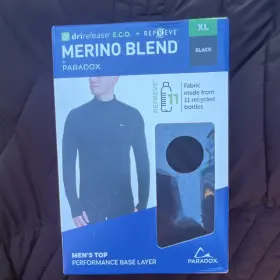 1700355 Paradox Merino Blend Mens Xl Black Performance Base Layer Top Moisture-wicking