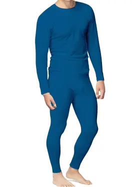 Place And Street 854899007233 Mens Cotton Thermal Underwear Set Long Johns Shirt Pants - Royal Blue S