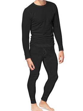 Place And Street 857161005142 Mens Cotton Thermal Underwear Set Long Johns Shirt Pants Black Size M