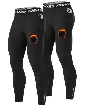 Fzms0101366-02 Poekuao 2 Pack Thermal Compression Pants For Men Lightweight Fleece Lined Sports Legg