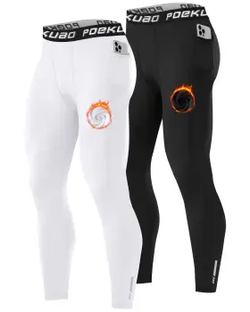 Fzms0101366-09 Poekuao 2 Pack Thermal Compression Pants For Men Quick Dry Fleece Lined Sports Legg Inch