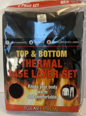 Polar Extreme 081091587670 Thermal Base Mens Layer Large Black Top/bottom Set #gmb-pdq-mb