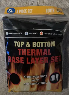 Polar Extreme 181091005812 Youth Sz Xl 18-20 Black 2 Piece Thermal Base Layer Set Nip